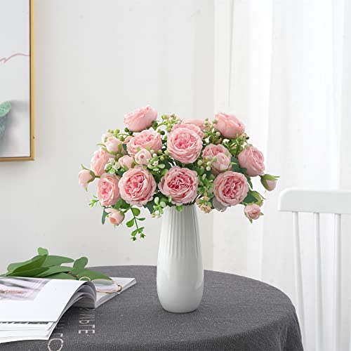 Karoro 3 Bunches Artificial Flower For Decoration Fake Flowers Silk Peony Faux Bouquet Plastic Arrangements For Home Bridal Wedding Party Festival Decor (Pink) #TOP4