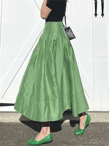Women High Waist Slim Big Umbrella Skirts Pocket Pleated Long Casual Skirts3