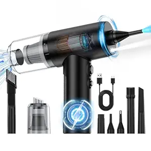 3 in 1 Compressed Air Duster& Mini Vacuum Cleaner& Hand Pump, 3-Gear Adjustable 100,000RPM Handheld Electric Air Duster Cordless, Portable Air Blower with LED Light for Car, PC, Keyboard, Carpet