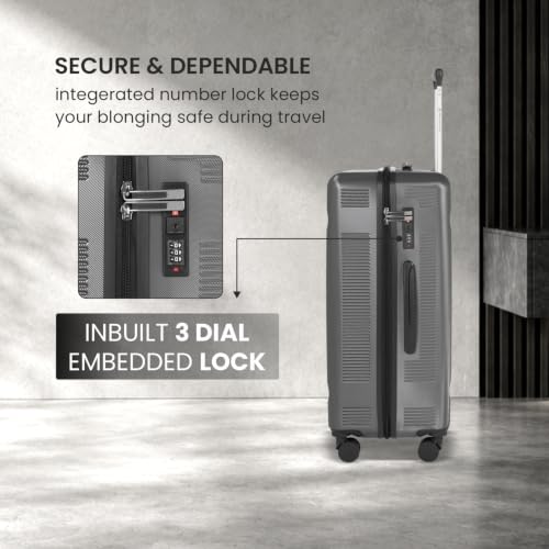 Image of SWISS MILITARY Pascal Lightweight PC Hard Large Check in Travel Luggage Trolley Bag with Anti-Theft Zippers & 3-Dial Lock, 360 Wheels, Wet Pocket & Aluminium Handle Suitcase Set of 3 -Grey