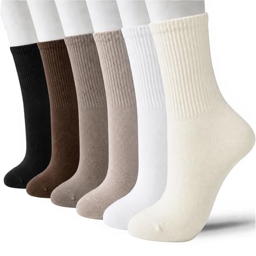 Image of J-BOX Women Cotton Crew Socks - Soft Comfort Dress Socks for Business & Casual, Above Ankle Wear,6 Pairs, size 6-12