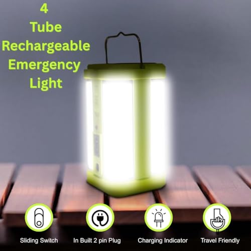Image of VAACHII ONLY ONE 4 Tubes Rechargeable Solar Lantern, Multicolor | Charger Lights, 2 Working Mode, 1600 mAh Battery, 5-7 Hours Backup, Emergency Light for Home