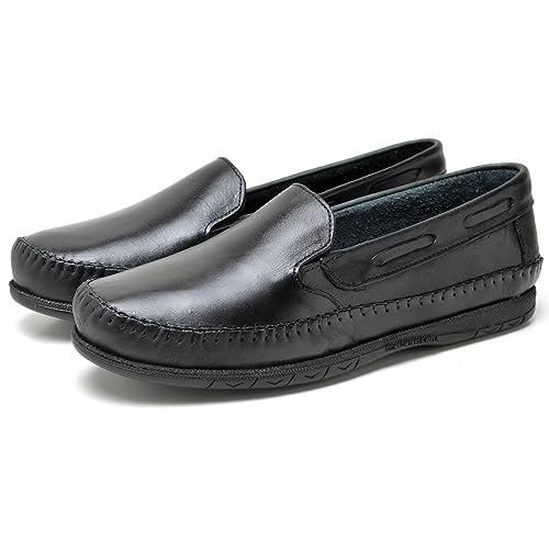Sapatilha Mocassim Masculino Verão Couro Legitimo (Preto, 39)