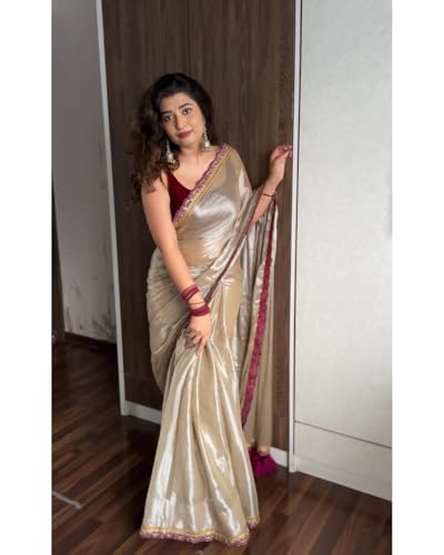 Image of Sidhidata Women's Soft Organza Silk Saree With Embroidered Lace Boarder & Jhumka With Unstitched Blouse Piece (Palak)