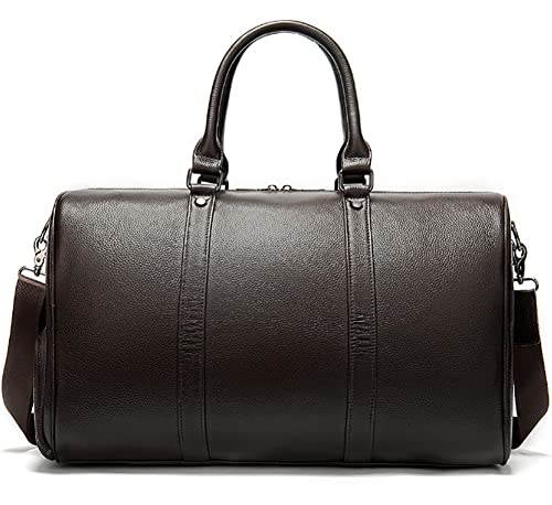 QTANZIQI Sacs de Sport en Cuir pour Hommes, Sac de Voyage rétro avec Position de Chaussure indépendante, Sac Messager à bandoulière Unique, café-Petit
