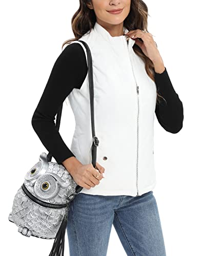 Xeoxarel Women's Quilted Vest, Stand Collar Puffer Lightweight Zip Padded Outerwear Gilet White 1Xl #TOP1