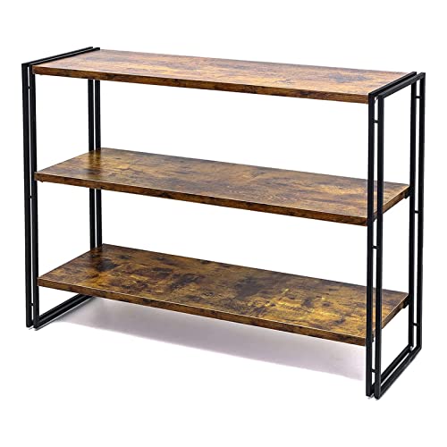 Bookshelf,3-Tier Open Bookcase,Rustic Wood And Metal Industrial Display Book Shelves Home Office,Bedroom Standing Shelf Unit,Horizontal Kitchen Shelf Organizer,Bathroom Storage Rack Mid Century 40In #TOP18