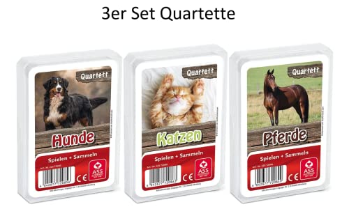 AssAltenburger 3-er Set Quartettspiele/Quartett Tierleben bestehend aus 1. Pferde - 2. Hunde - 3. Katzen
