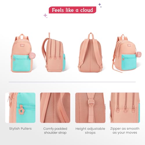 Image of Genie Chique Casual Backpack For Girls |18 In-27 Ltr with Laptop Sleeve, Rain Cover and Three Compartments with Padded Shoulders |Best for Books,Stationery,Lunch Box & Essentials - Teal