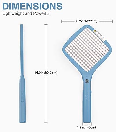 mafiti Electric Fly Swatter,Rechargeable Mosquito Zapper Bug Zapper Racket Fly Killer Indoor Outdoor Light Camping Accessories (Blue)
