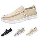 Zapatos casuales para hombre, zapatos de verano para hombre, mocasines suaves, ligeros, zapatos de tela, suela plana, zapatos de moda para hombre, sin cordones, beige, 44 EU