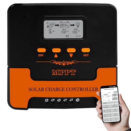 40A MPPT Solar Charge Controller: 12V/24V DC Output, Dual USB, for Multiple Batteries (LiFePO4, AGM,...