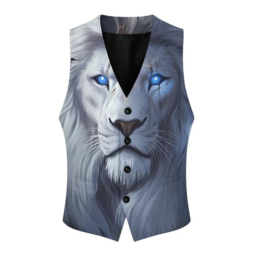 White Lion with Glowing Blue Eyes Novelty Men's Suit Vest Casual Formal Dress Vests Business Waistcoat3