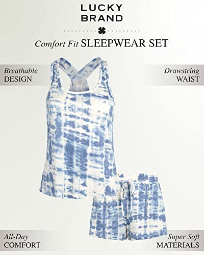 Lucky Brand Women's Pajama Set - 2 Piece Cross Back Tank Top And Sleep Shorts (S-Xl), Size Small, Blue Tie Dye #TOP1
