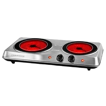 OVENTE Electric Infrared Double Burner, 1700W Hot Plate, Silver BGI102S