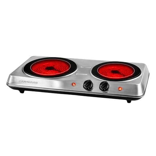 Ovente Electric Double Infrared Burner 7.75 & 6.75 Inch Ceramic Glass Hot Plate Cooktop, 1700W Portable Countertop Stove with Temperature Control & Easy to Clean Stainless Steel Base, Silver BGI102S