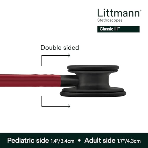 Image of 3M Littmann Classic III Monitoring Stethoscope, 5868, More Than 2X as Loud, Weighs Less, Stainless Steel Black-Finish Chestpiece, 27 inch Burgundy Tube, Black Stem and Headset