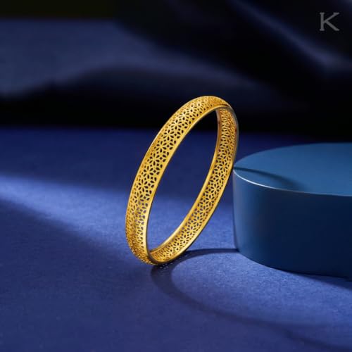 Image of KISNA 9KT Florissa Gold Bangle For Women | BIS Hallmarked Yellow Gold Bangle | Lightweight Daily Wear Gold Jewellery | Gift for Wife, Mother & Sister | S 2.6 Anna
