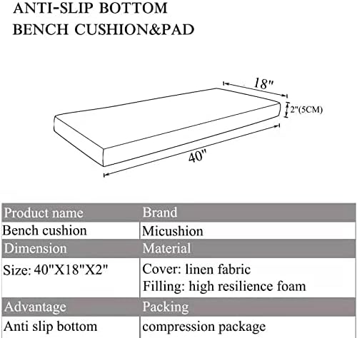 Miniatura 2 de Cojines de banco para muebles de interior, espuma antideslizante para silla de cocina, comedor, cojín de asiento con cremallera de 40 x 18 pulgadas,