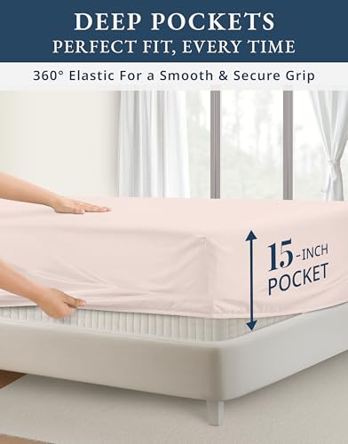 Image of LANE LINEN King Sheet Set Cotton 100% Egyptian Cotton Sateen - Petal Pink | Sateen Sheets King Size - 4-Piece Set, For A Luxurious Night's Sleep, For Guests And Everyday Use, Luxe Sheen,