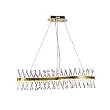 Luxury Crystal Chandelier for Dining Room, Modern Gold Chandelier 39.3' Crystal Linear LED Pendant Light for Kitchen Island Living Room 3-Colors Changing