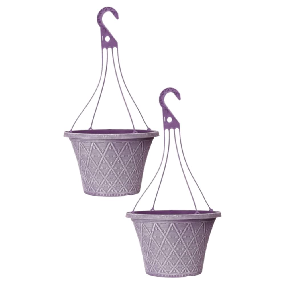Fyne-Finds Purple Set Of 2 Hanging Basket Raisin 30Cm 12Inch Outdoor Planter Decor Weatherproof Drainage Hole Pot