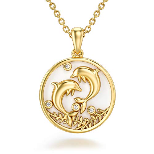 14K Solid Gold Dolphin Necklace Dolphin Jewelry for Girls Women Dainty Pendant Necklace Yellow Gold 18