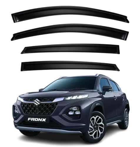 Image of Premium Smoke Car Door Visor Front+Rear Sun /Rain Guard Outside Mount Tape-On Window Visors Compatible with Suzuki FRONX (2025-2026)