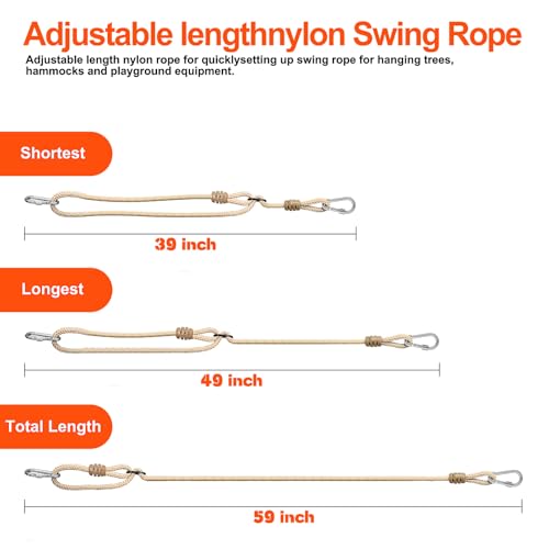Image of High-Strength Tree Swing Straps - 600lbs Capacity, 35-60 inch Adjustable with Carabiners | Heavy-Duty Hammock & Swing Extension Straps | for Tree Swing, Hammock, Aerial Yoga & Backyard Play