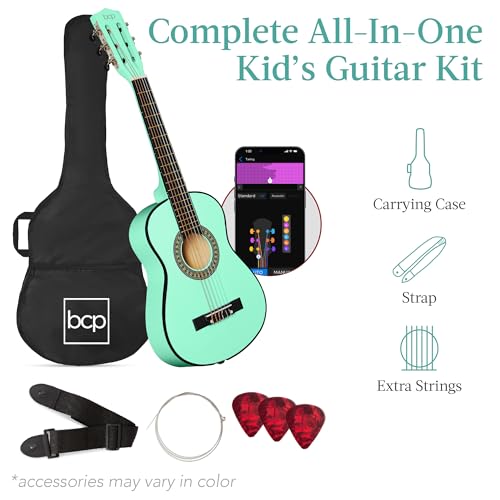 Image of Best Choice Products 30in Kids Acoustic Guitar Beginner Starter Kit with Electric Tuner, Strap, Case, Strings - SoCal Green