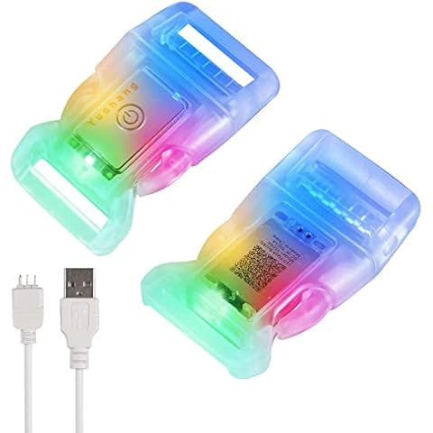YUSHANG 2 Pack Flash Side Release Buckle,Light up Plastic Buckle Rechargeable IP68Waterproof,LED Buckle Safety Lights for Night Walking,Camping,Bike, Dog Collar,Backpack Belt Sewing(1in-Jelly white) Cover