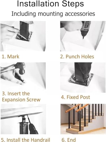 Poteaux de balustrade en métal carré pour escalier design, kit de 5 pièces de 85cm - 7