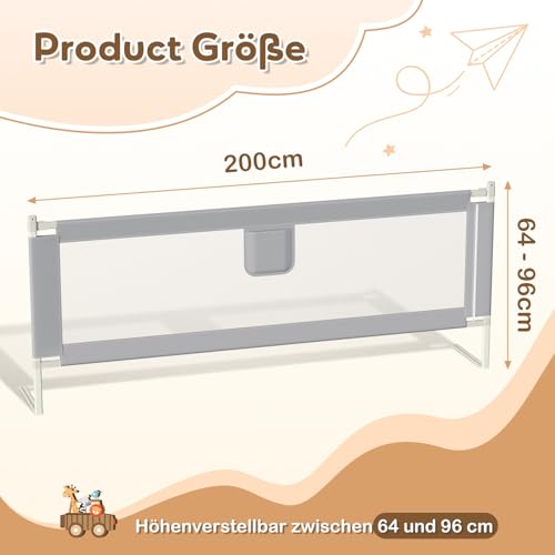 Barrera de cama anticaídas ajustable de un lado con malla transpirable gris 3