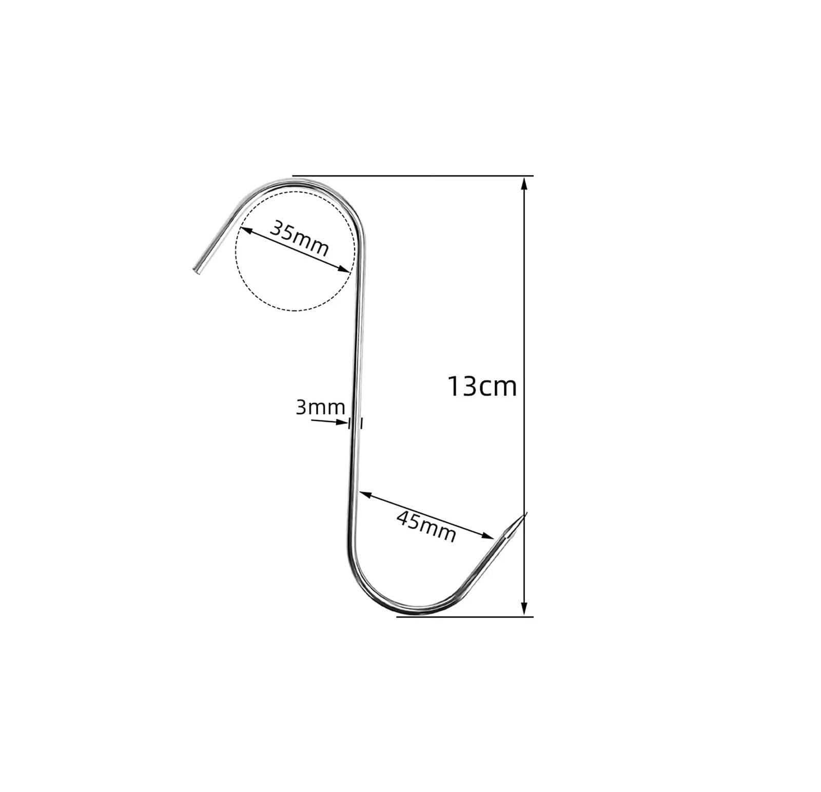 100 ganchos en forma de S acero inoxidable con punta afilada for colgar utensilios carne, ropa y carnicería, cocina repostería para Procesamiento de Carne(13cm)