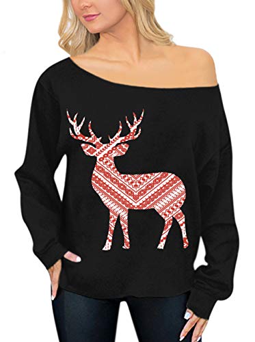 For G and PL Women's Party Xmas Long Sleeve Shirt Christmas Off Shoulder Holiday Sweatshirt Reindeer XL