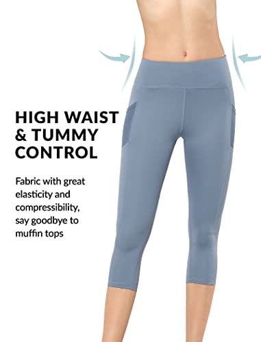 Yvette Calça legging capri feminina com bolsos, cintura alta, controle de barriga, ioga, macia, maci