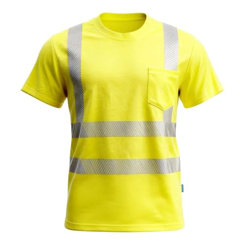 Image of KANMORE Hi Vis Safety T-Shirt – Reflective Work Top with Chest Pocket – Lightweight, Breathable Hi-Visibility Shirt for Construction, Warehouse, Cycling & Outdoor Safety (Short Sleeve, Yellow, XL)