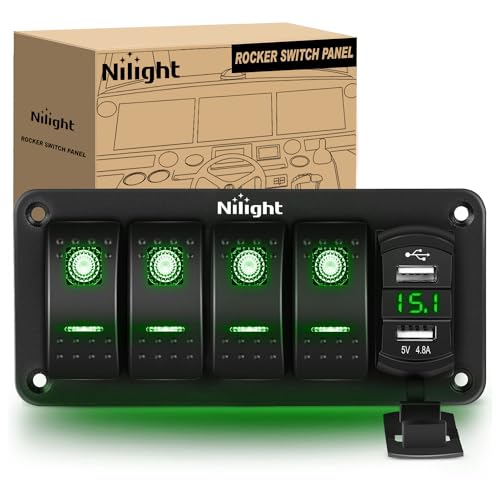 Nilight 4 Gang Rocker Switch Panel with Dual USB Socket Voltmeter