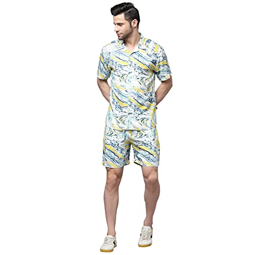 Image of Rigo Printed Co-Ord Set for Men's | Casual Shirt & Shorts Night Suit Set | Lounge-wear Nightdress Pajama Set for Men's | Night Wear, Beach Wear, Vacation Wear Outfit
