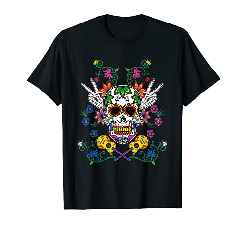 Photo de Floral Sugar Skull Souls Day Of Dead Guitare guitariste T-Shirt