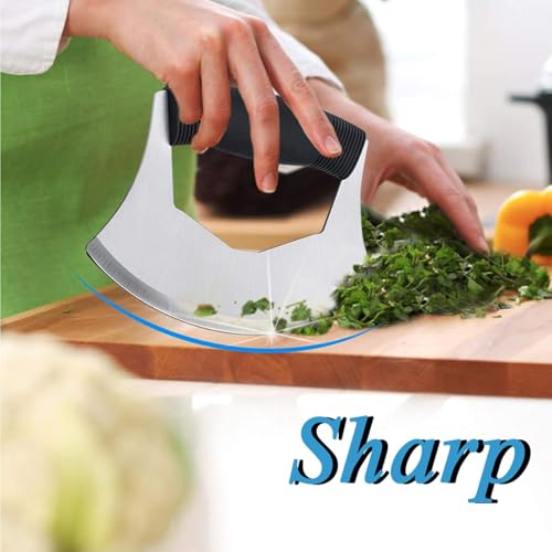 Image of NILKANTH Stainless Steel Rocker Pizza Cutter & Salad Chopper Knife with Protective Cover | Sharp Multipurpose Kitchen Slicer for Pizza, Vegetables & Herbs
