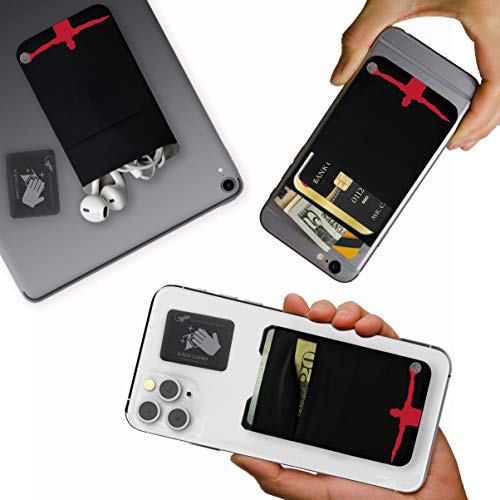 Image of Gecko Travel Tech Double Pocket - Adhesive Card Holder - Cell Phone Pouch - Stick on Lycra Pocket - Carry Credit Cards and Cash (Basketball)
