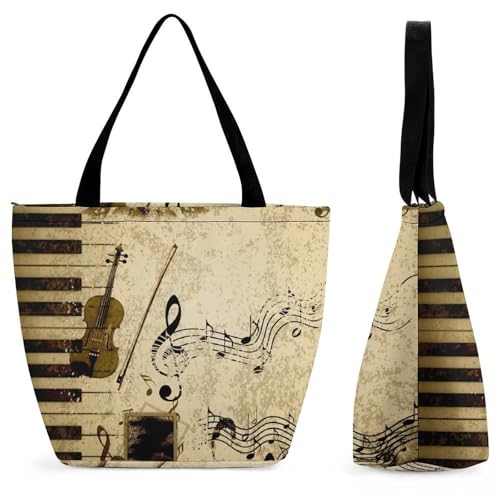 Sac à main notes de musique rétro pour femme grand cabas de shopping et voyage 32cm