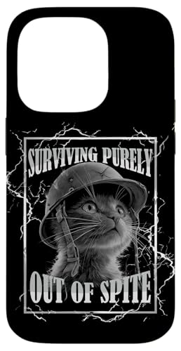 Surviving Out of Spite Funny Cat Dramatic Lightning Band X}zP[X iPhone 14 Pro p