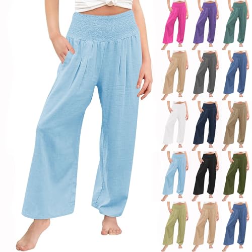 Leinenhose Mädchen Wide Leg Coole Hose Boho Palazzo Hosen Baggy...