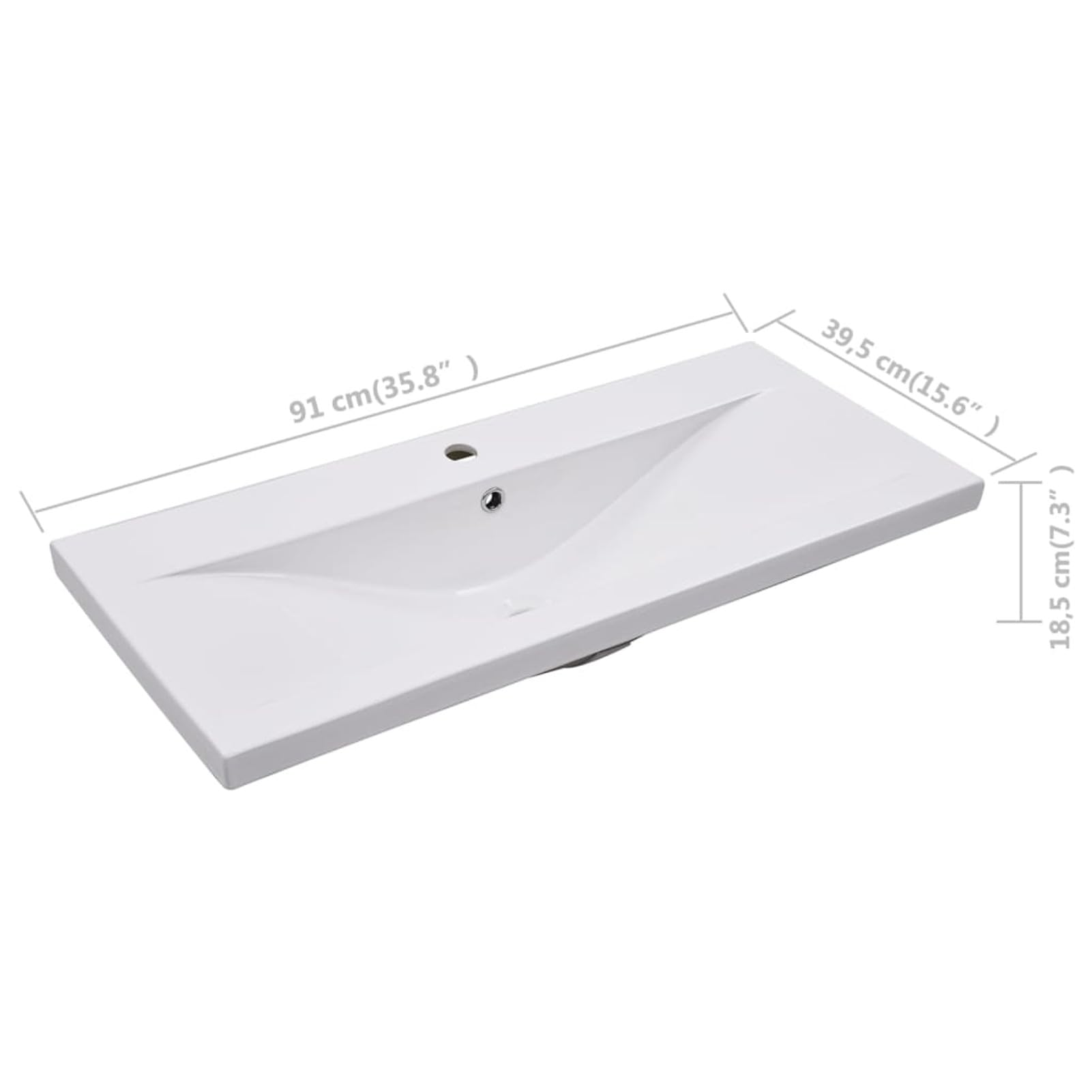 Homgoday Lavabo empotrado de cerámica blanca de 91 x 39,5 x 18,5 cm