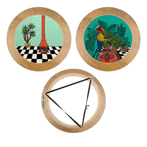 3 Sets Embroidery Display Frame with Bamboo Hoops, 8 Inch Round Wall Mounted Embroidery Hoop Frame for Finished Cross Stitch, Needlework, DIY Art Craft Sewing Decoration