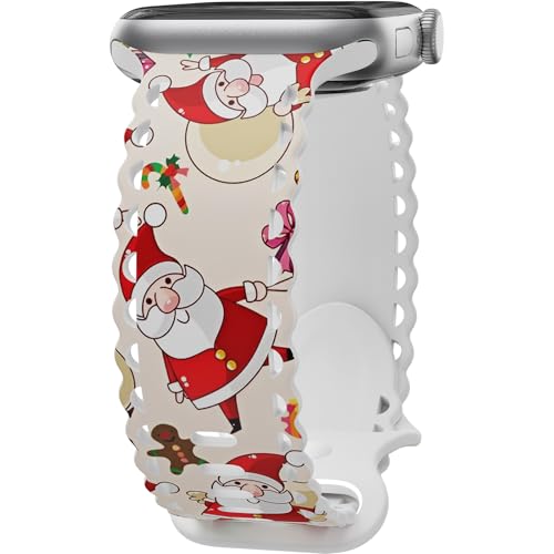 Image of Compatible with Apple Watch Band 41mm 40mm 38mm 49mm 45mm 44mm 42mm Women Girl, Christmas Hollow Soft Silicone Sports Strap For iWatch Ultra SE Series 10 9 8 7 6 5 4 3 2, Santa-38