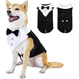 Geyaziu 犬スーツ 犬服 洋服 タキシード 中型犬 大型犬 紳士服 おしゃれ 柴犬 ダックス ゴールデンレトリバー ピットブル ラブラドール 蝶ネクタイ ハロウィン クリスマス 結婚式 変身 冠婚葬祭 L グレー (L（体重10～15kg）,ブラック)