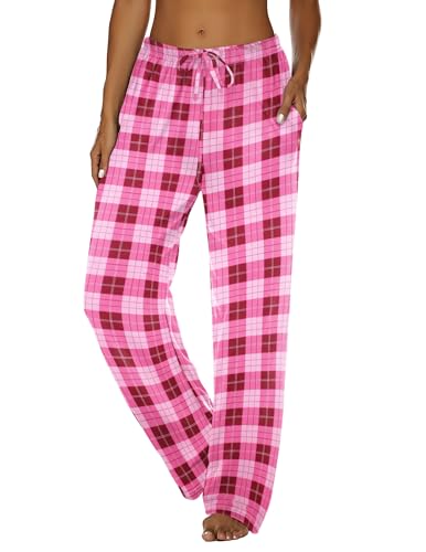 Image of Ekouaer Women Pajama Pants Comfy Pj Bottom with Pockets Stretch Plaid Sleepwear